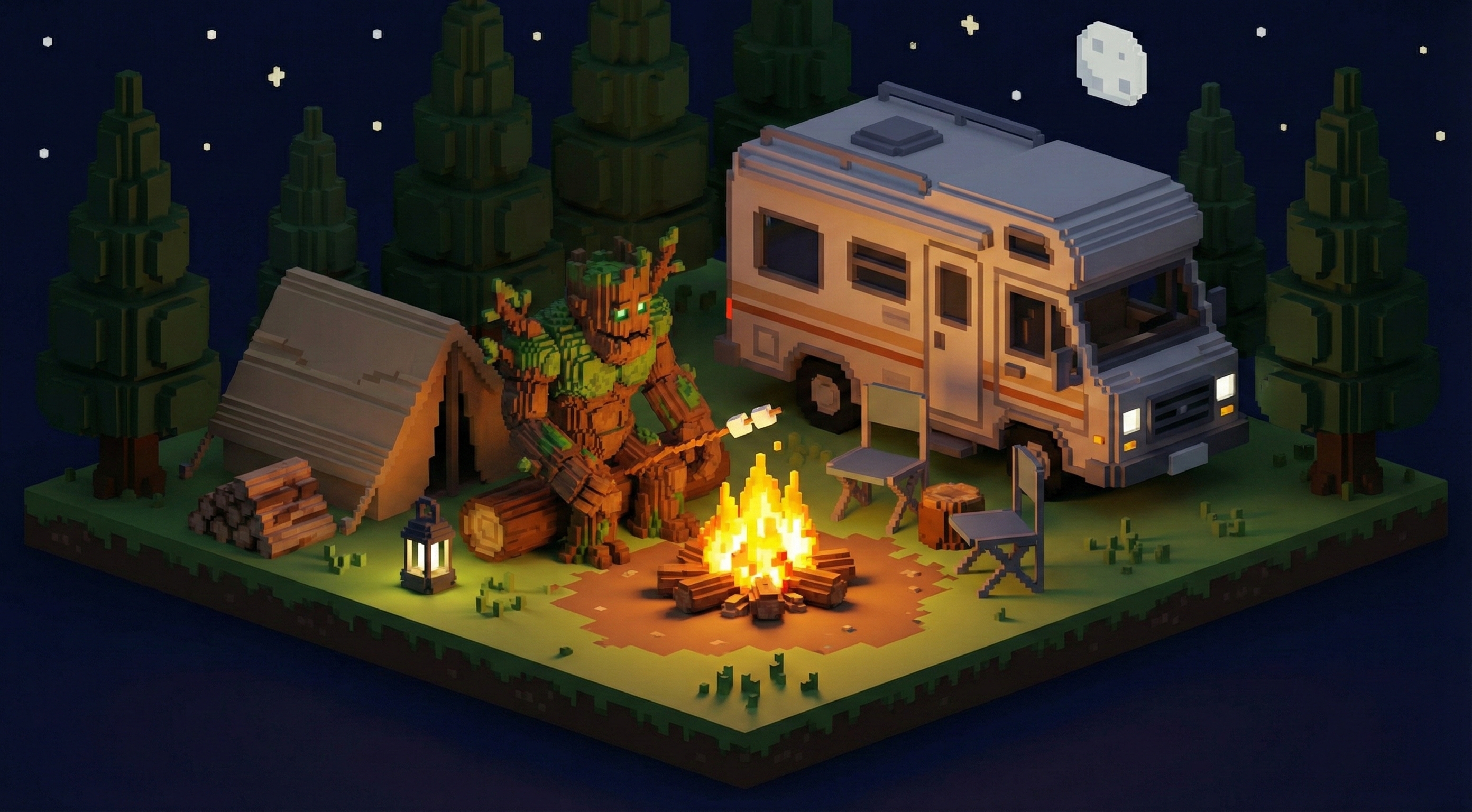 Night Camping Voxel Art